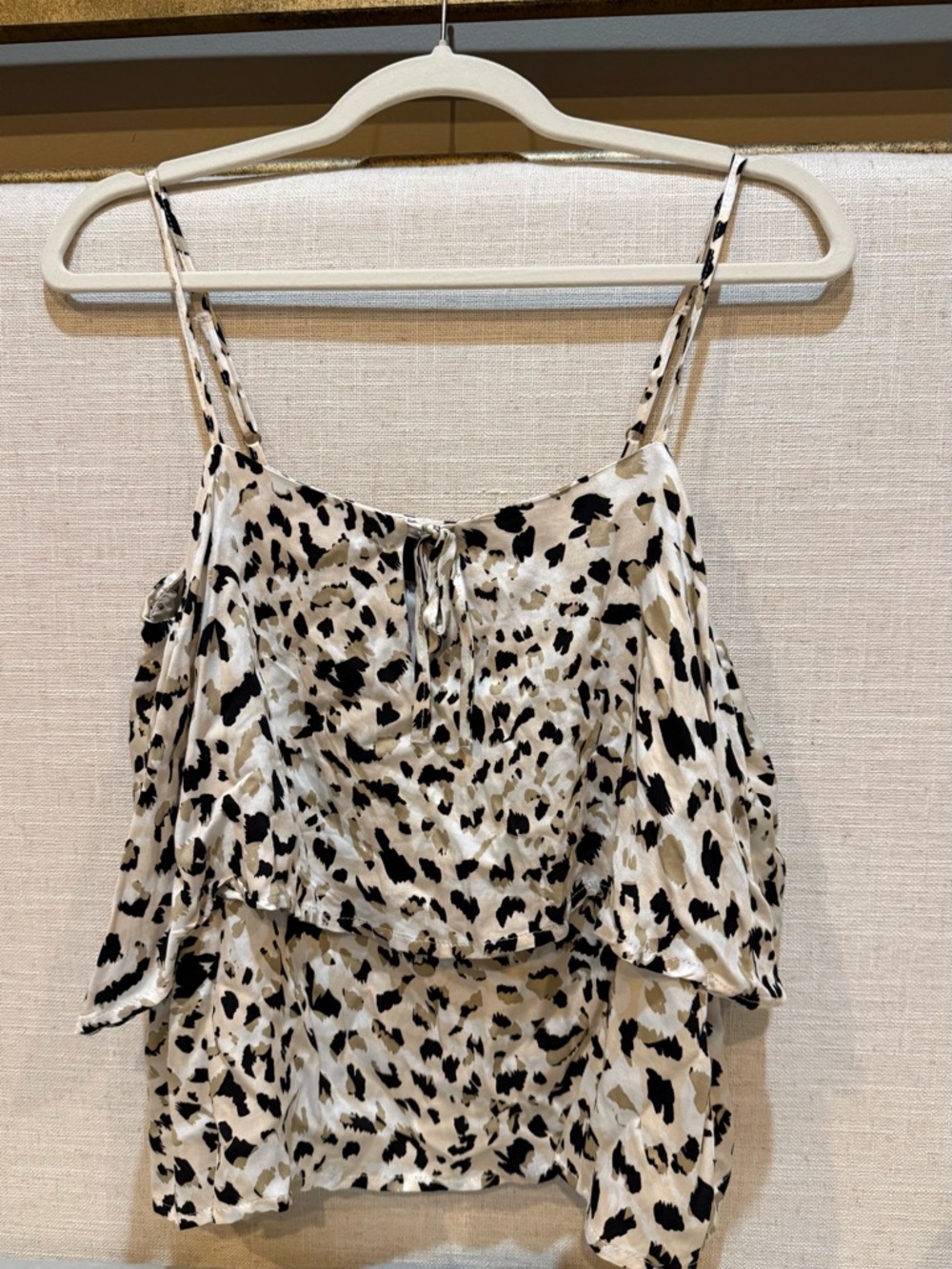 MINKPINK Cream and Black Animal Print Ruffle Cami